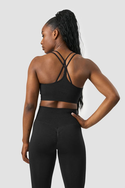 define seamless scrunch sports bra black