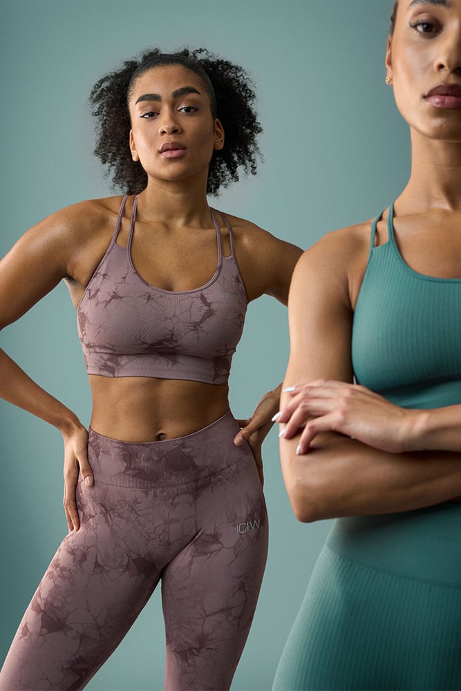 define seamless tie dye sports bra mauve