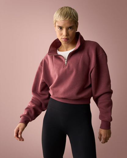 nimble cropped 1/4 zip wild berry