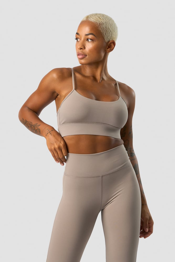 nimble strappy sports bra greige